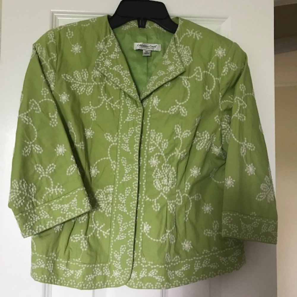 COLDWATER CREEK EMBROIDERED CROP JACKET LIME GREEN 8P